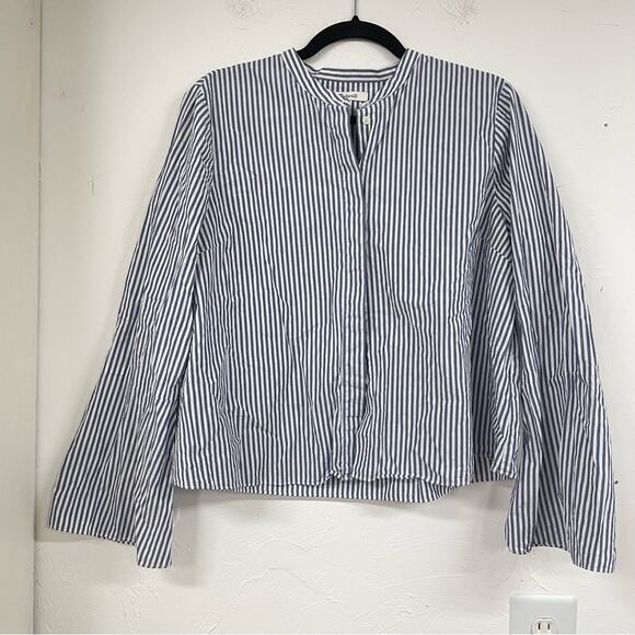 Madewell Blue & White Stripes Bell Sleeve Button Down Shirt Womens L Blouse Top - Picture 1 of 8